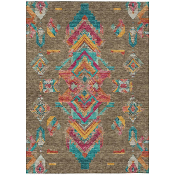 HomeRoots 8 X 10 Tribal Polyester Area Rug Stain Resistant for Indoor Outdoor Living Spaces 735505