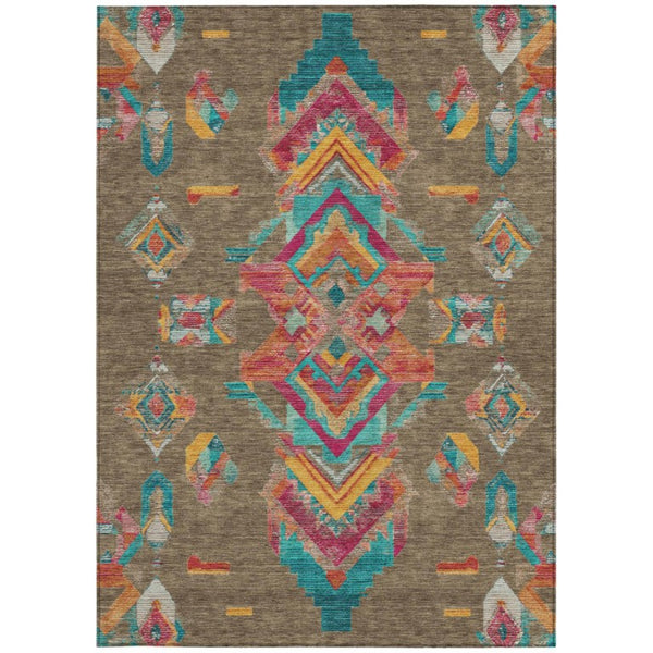 8 X 10 Tribal Polyester Area Rug Stain Resistant for Indoor Outdoor Living Spaces