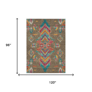 8 X 10 Tribal Polyester Area Rug Stain Resistant for Indoor Outdoor Living Spaces