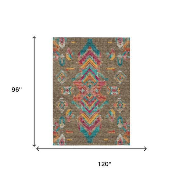 8 X 10 Tribal Polyester Area Rug Stain Resistant for Indoor Outdoor Living Spaces