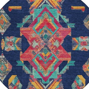 8 Foot Round Tribal Geometric Polyester Area Rug for Indoor Outdoor High Traffic Spaces