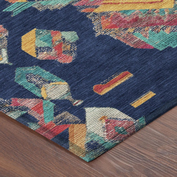 8 Foot Round Tribal Geometric Polyester Area Rug for Indoor Outdoor High Traffic Spaces