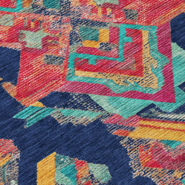 8 Foot Round Tribal Geometric Polyester Area Rug for Indoor Outdoor High Traffic Spaces