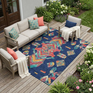 10 X 14 Tribal Polyester Indoor Outdoor Rug Washable Stain Resistant Patio Accent