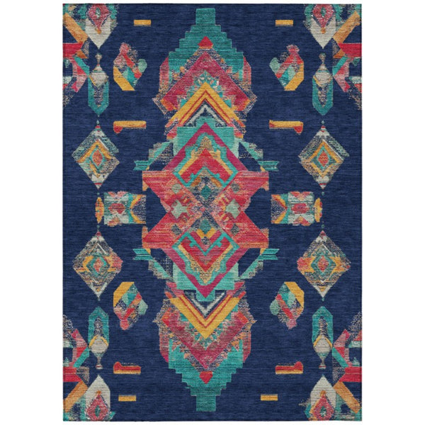 HomeRoots 10 X 14 Tribal Polyester Indoor Outdoor Rug Washable Stain Resistant Patio Accent 735513