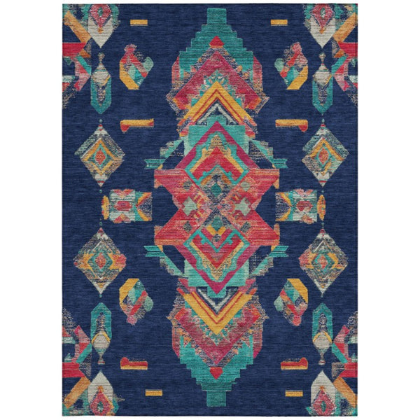 10 X 14 Tribal Polyester Indoor Outdoor Rug Washable Stain Resistant Patio Accent