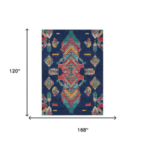 10 X 14 Tribal Polyester Indoor Outdoor Rug Washable Stain Resistant Patio Accent