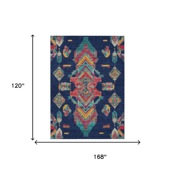 10 X 14 Tribal Polyester Indoor Outdoor Rug Washable Stain Resistant Patio Accent