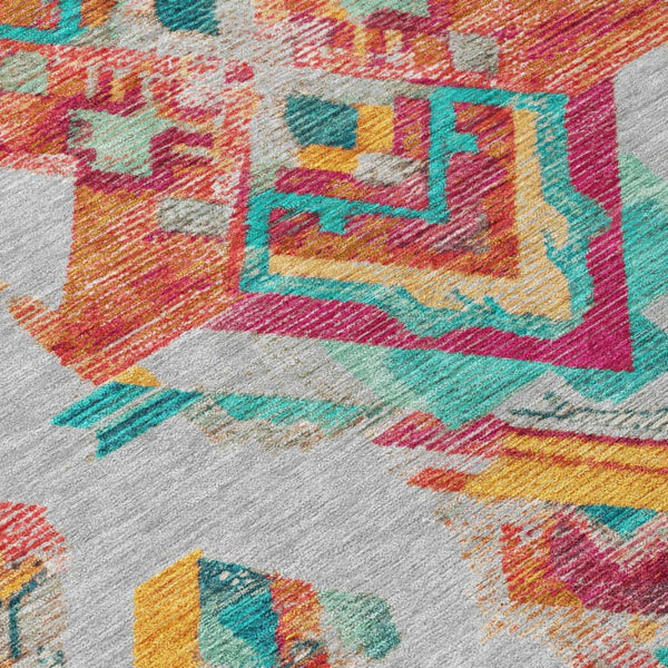 8 Foot Round Tribal Geometric Polyester Rug Stain Resistant Indoor Outdoor Use