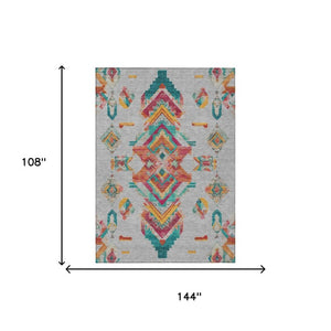 9 X 12 Tribal Polyester Area Rug Washable Stain Resistant for Indoor Outdoor Use