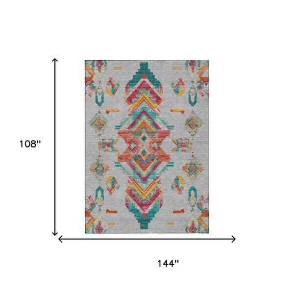 9 X 12 Tribal Polyester Area Rug Washable Stain Resistant for Indoor Outdoor Use