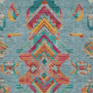 5 X 8 Teal Ivory Tribal Polyester Area Rug Stain Resistant Indoor Outdoor Use