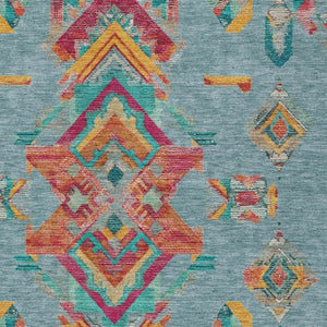 9x12 Teal Ivory Tribal Polyester Area Rug Stain Resistant for Indoor Outdoor Use
