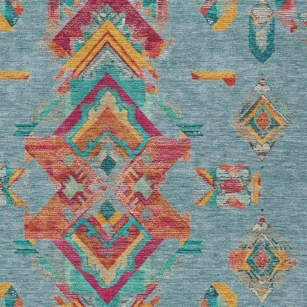 9x12 Teal Ivory Tribal Polyester Area Rug Stain Resistant for Indoor Outdoor Use