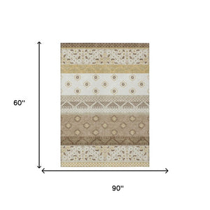 5 X 8 Washable Polyester Striped Area Rug for Indoor Outdoor Patio and High Traffic Use