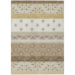 HomeRoots 9 X 12 Striped Beige Brown Polyester Area Rug Washable for Patio and Living Room 735536