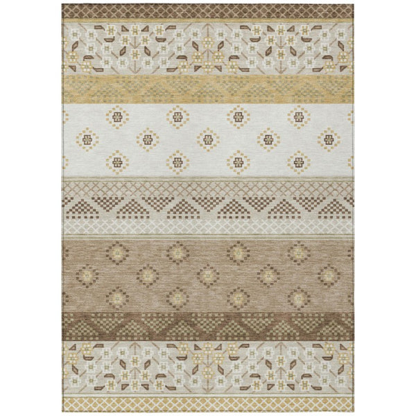 HomeRoots 9 X 12 Striped Beige Brown Polyester Area Rug Washable for Patio and Living Room 735536