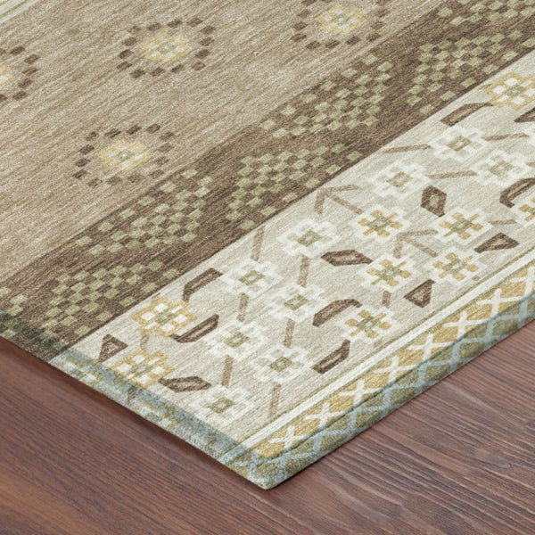 9 X 12 Striped Beige Brown Polyester Area Rug Washable for Patio and Living Room