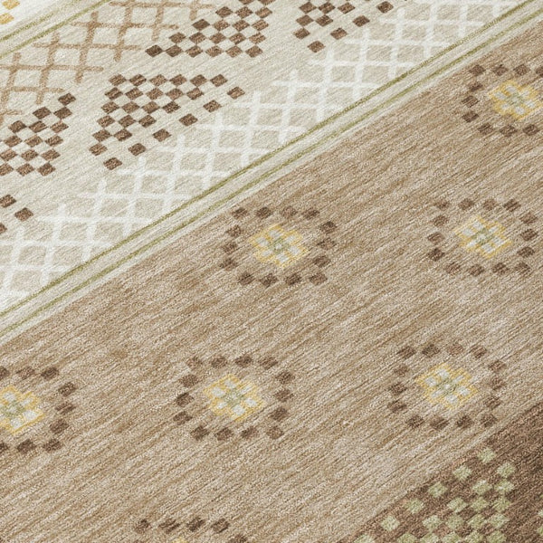 9 X 12 Striped Beige Brown Polyester Area Rug Washable for Patio and Living Room