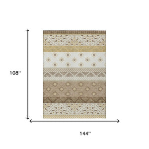 9 X 12 Striped Beige Brown Polyester Area Rug Washable for Patio and Living Room