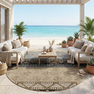 8 Foot Round Striped Polyester Rug Washable Indoor Outdoor Patio Porch Kitchen