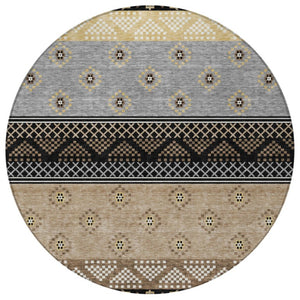 8 Foot Round Striped Polyester Rug Washable Indoor Outdoor Patio Porch Kitchen
