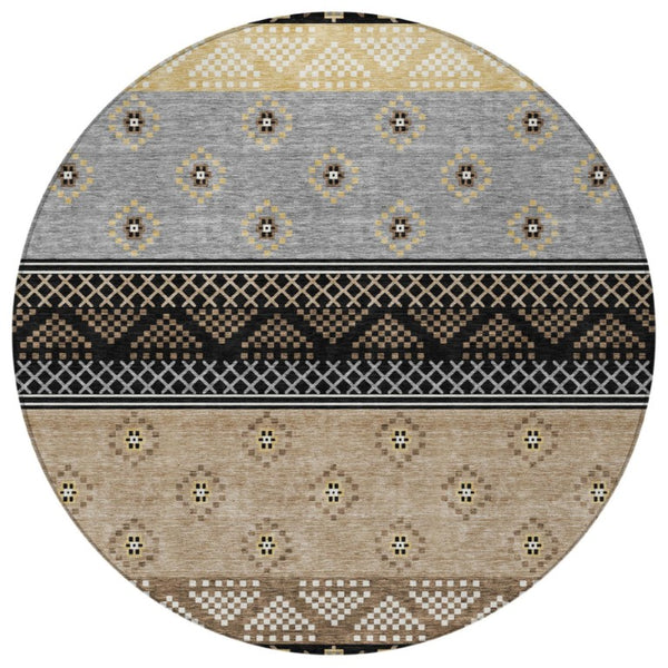 8 Foot Round Striped Polyester Rug Washable Indoor Outdoor Patio Porch Kitchen