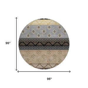 8 Foot Round Striped Polyester Rug Washable Indoor Outdoor Patio Porch Kitchen