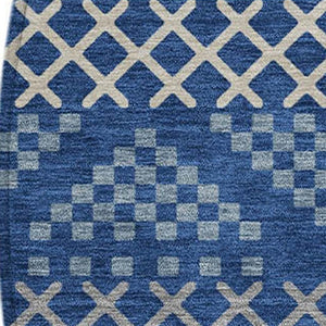 8 Foot Round Striped Polyester Area Rug Washable Indoor Outdoor Navy Copper