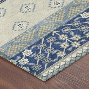 8 Foot Round Striped Polyester Area Rug Washable Indoor Outdoor Navy Copper