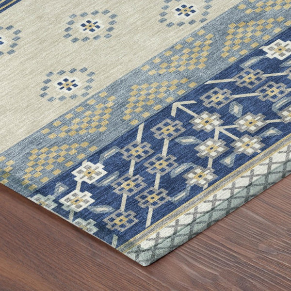 8 Foot Round Striped Polyester Area Rug Washable Indoor Outdoor Navy Copper