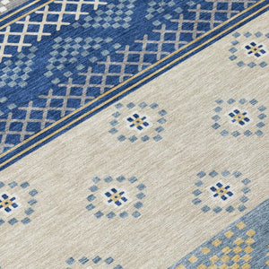 8 Foot Round Striped Polyester Area Rug Washable Indoor Outdoor Navy Copper