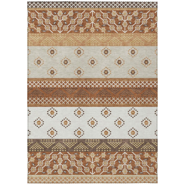 HomeRoots 5x8 Striped Polyester Area Rug Washable Indoor Outdoor for Patio Living Room 735557