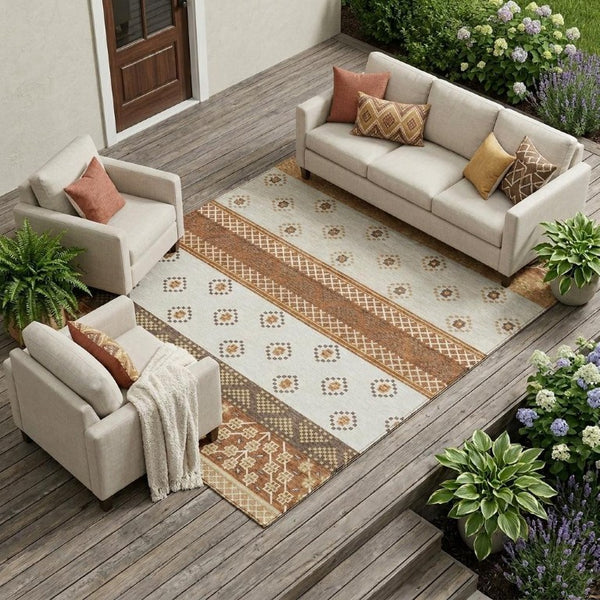 9 X 12 Striped Polyester Area Rug for Indoor Outdoor Spaces Washable and Stain Resistant