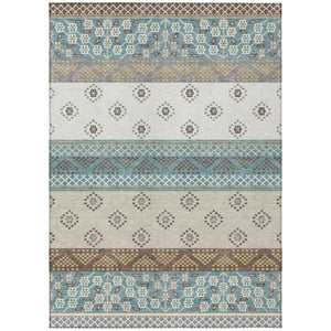 HomeRoots 5 X 8 Striped Teal Beige Polyester Area Rug Washable for Patio or Living Room 735563