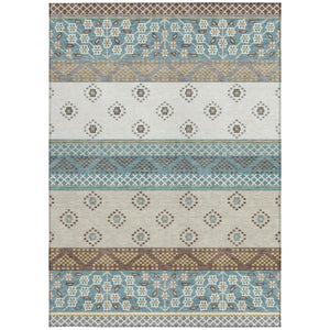 5 X 8 Striped Teal Beige Polyester Area Rug Washable for Patio or Living Room