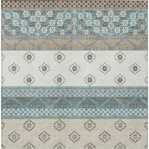 10 X 14 Teal Beige Stripe Polyester Area Rug Stain Resistant for Patio or Living Room