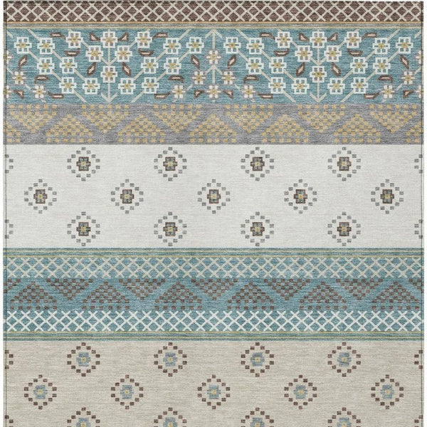 10 X 14 Teal Beige Stripe Polyester Area Rug Stain Resistant for Patio or Living Room