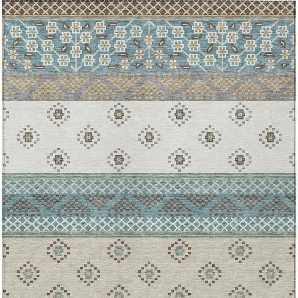 10 X 14 Teal Beige Stripe Polyester Area Rug Stain Resistant for Patio or Living Room