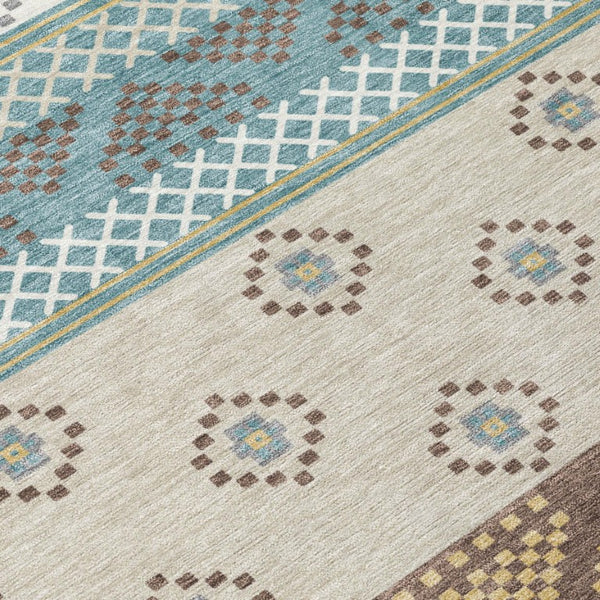 10 X 14 Teal Beige Stripe Polyester Area Rug Stain Resistant for Patio or Living Room