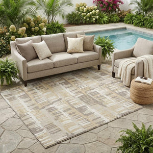 5x8 Abstract Beige Taupe Polyester Area Rug Washable Stain Resistant Patio Porch Living Room