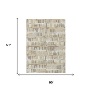 5x8 Abstract Beige Taupe Polyester Area Rug Washable Stain Resistant Patio Porch Living Room
