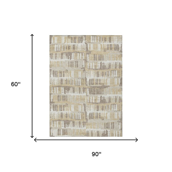 5x8 Abstract Beige Taupe Polyester Area Rug Washable Stain Resistant Patio Porch Living Room