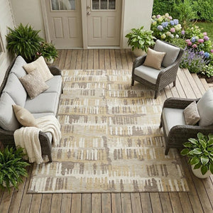 9 X 12 Beige Taupe Abstract Polyester Area Rug Stain Resistant Indoor Outdoor