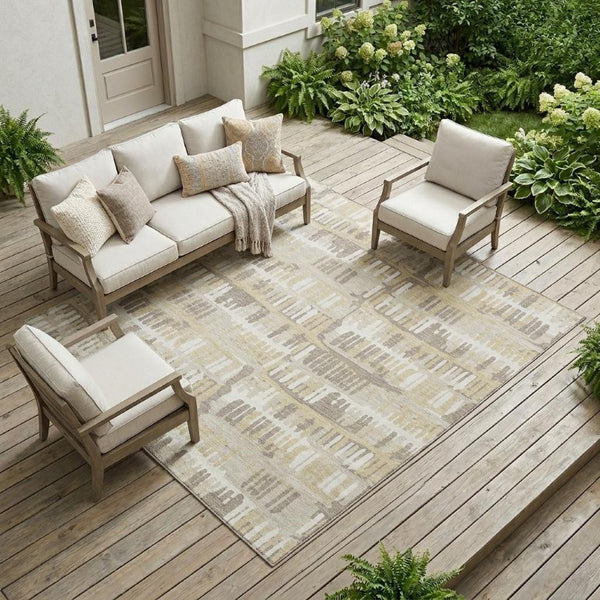 10 X 14 Abstract Beige Taupe Polyester Area Rug for Indoor Outdoor Spaces