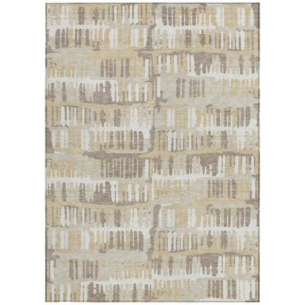 10 X 14 Abstract Beige Taupe Polyester Area Rug for Indoor Outdoor Spaces