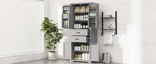 English Elm Christopher Knight Home® - Storage Cabinet 72.5" Tall Multi-Shelf Organizer with 2 Deep Drawers, Adjustable Shelf & Anti-Tip Safety Gray N759P293426E