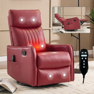 English Elm Blue Fabric Swivel Rocker Recliner with Massage Heat Nodes for Living Room Comfort Red W1803P321820