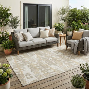 5 X 8 Abstract Ivory Gray Washable Polyester Rug for Indoor Outdoor Living