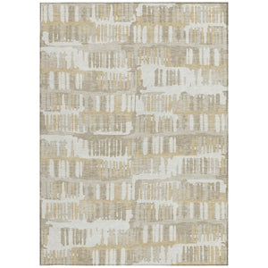 5 X 8 Abstract Ivory Gray Washable Polyester Rug for Indoor Outdoor Living